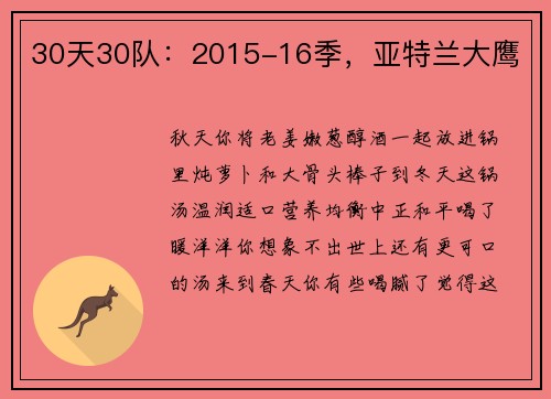 30天30队：2015-16季，亚特兰大鹰